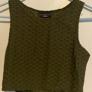 Discreet Textured Olive Crop Top
